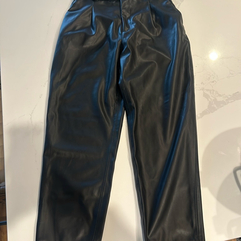 NWOT Zara pleather high waisted black pants. Slightly cropped. Size medium